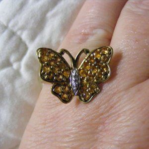 Viceroy Spessartite Garnet Diamond 14K YG Over Sterling Silver Butterfly Ring 10